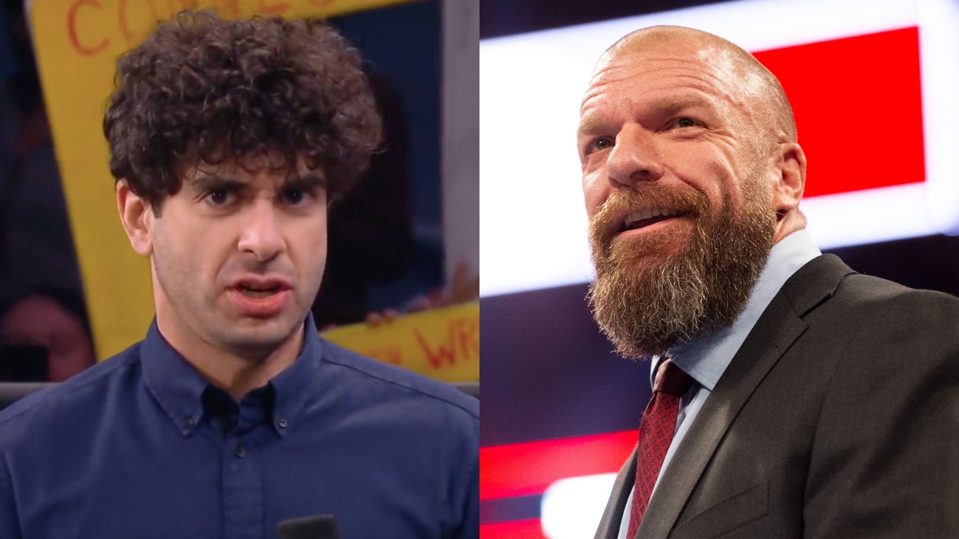 AEW co-owner Tony Khan (left) and WWE CCO Triple H (right)