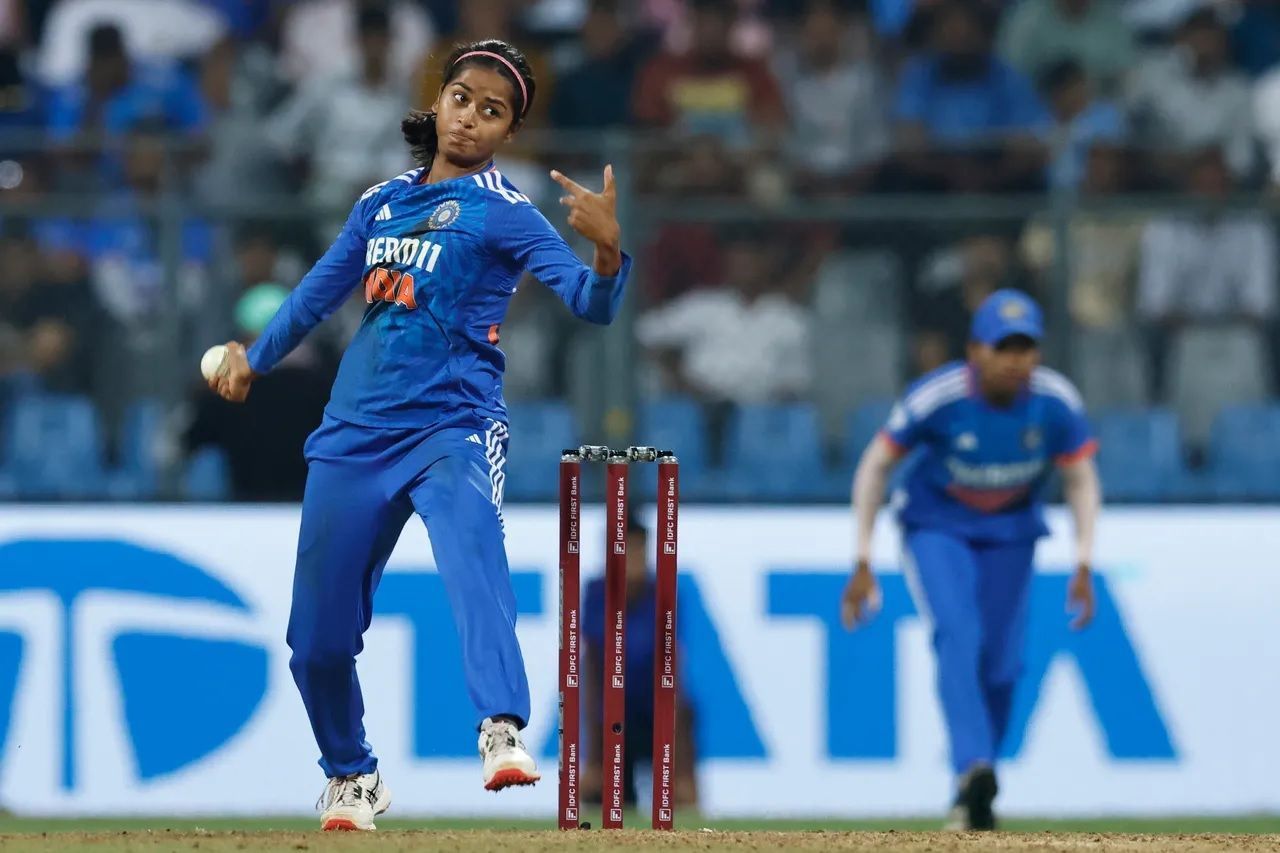 Shreyanka Patil used the around-the-wicket angle effectively. [P/C: BCCI]