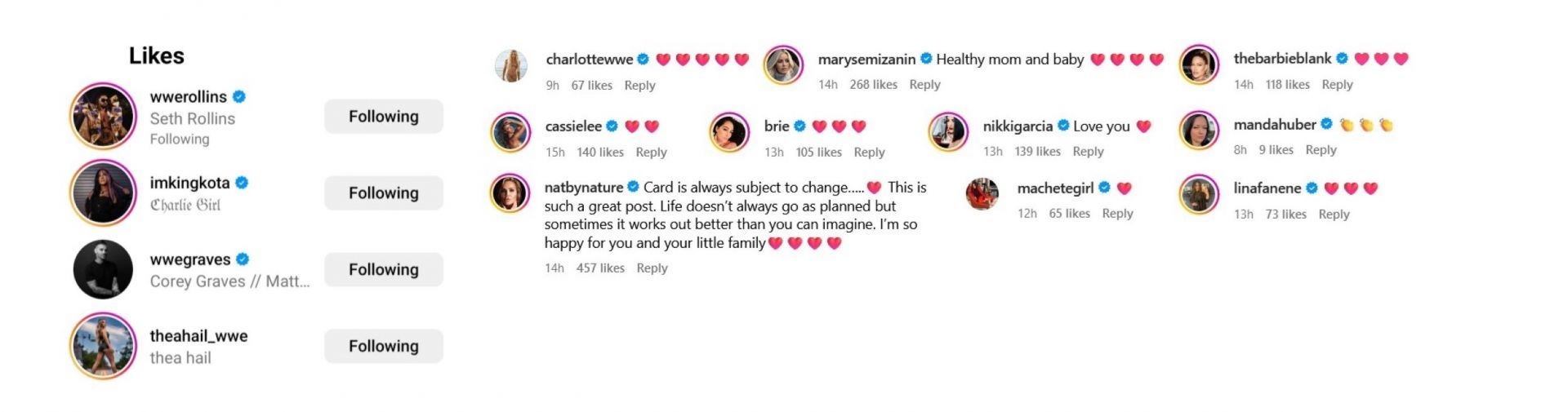 Reactions to Carmella&#039;s post on Instagram