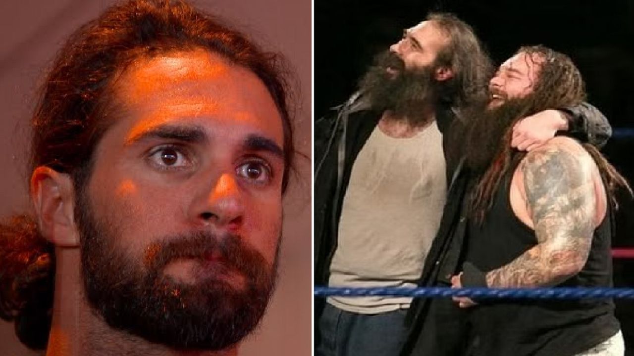 Seth Rollins (left); Brodie Lee and Bray Wyatt (right)