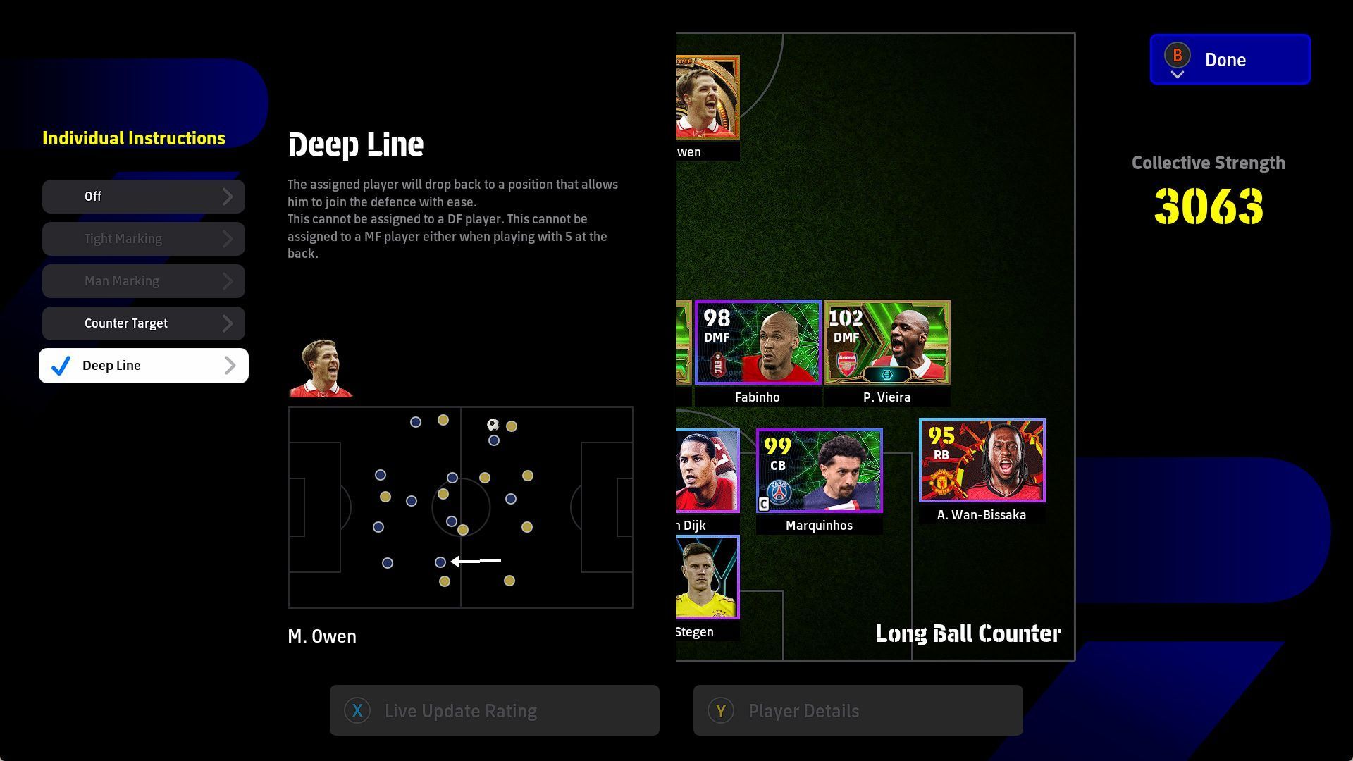 Michael Owen, the team&#039;s lone striker, given the &#039;Deep Line&#039; individual instruction