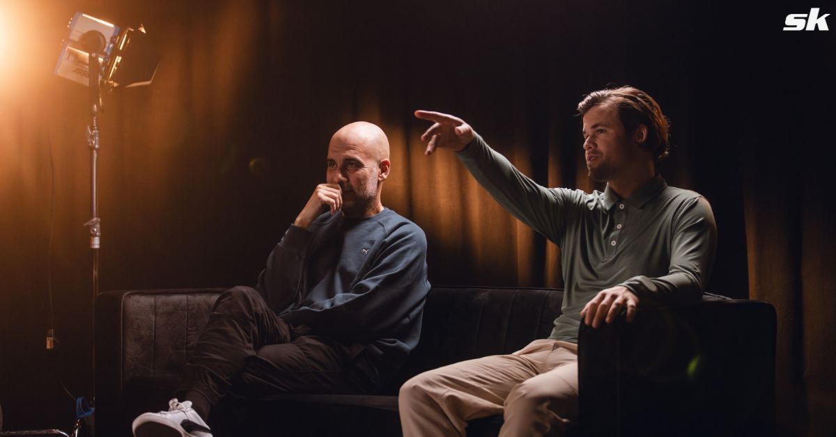 Manchester City boss Pep Guardiola and Chess Grandmaster Magnus Carlsen 