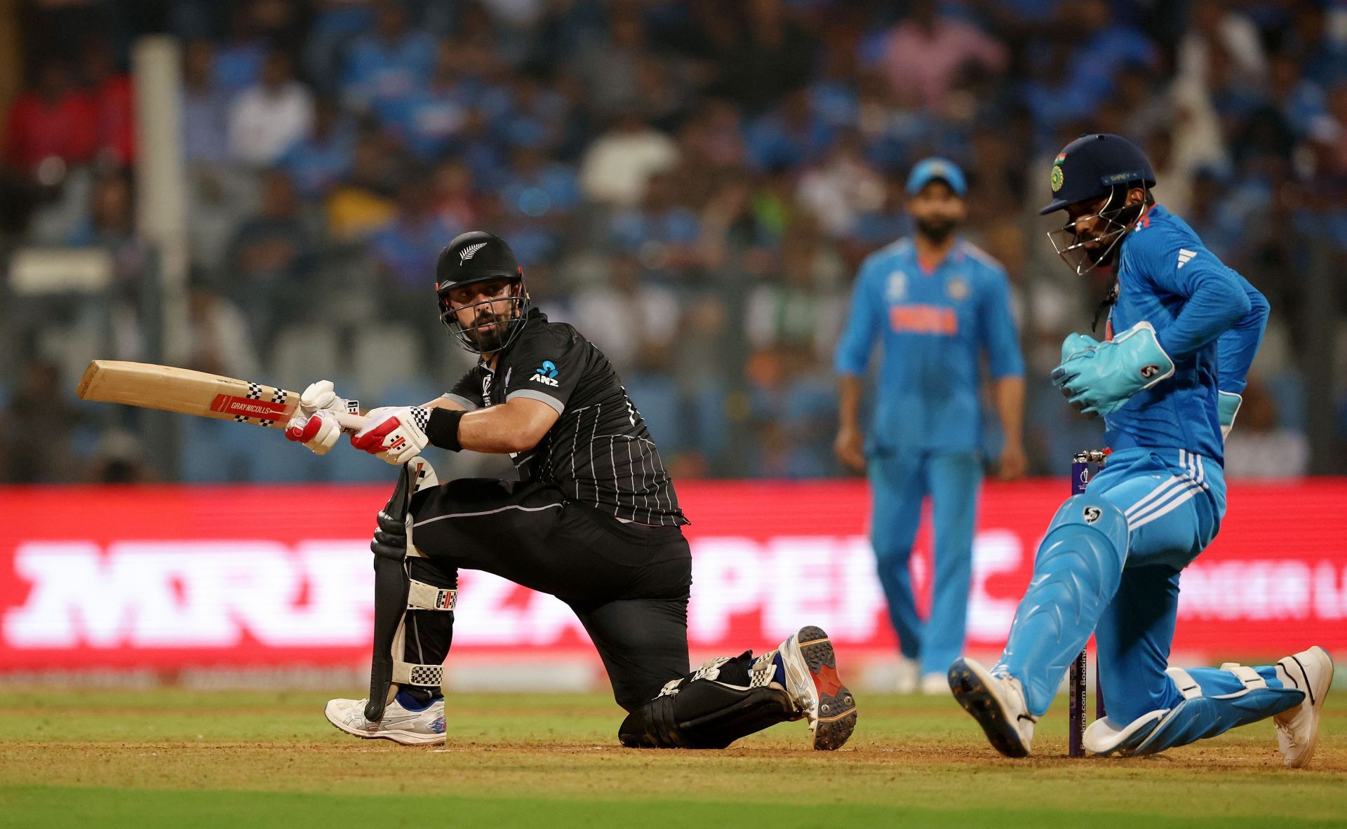 Daryl Mitchell sweeps: India v New Zealand: Semi Final - ICC Men's Cricket World Cup India 2023