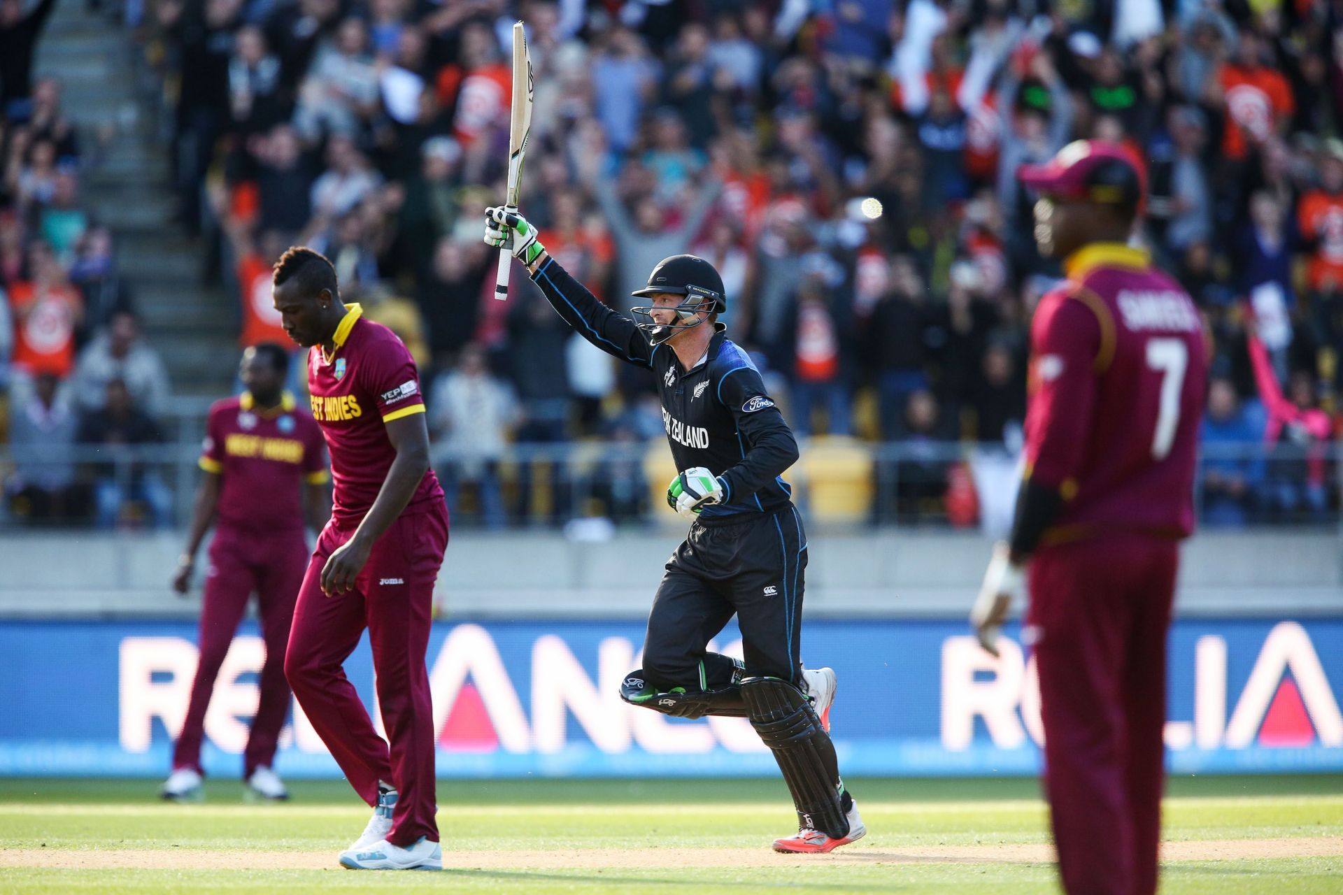 The Kiwi batter celebrates his double ton against West Indies in the 2015 World Cup. (Pic: Getty Images)