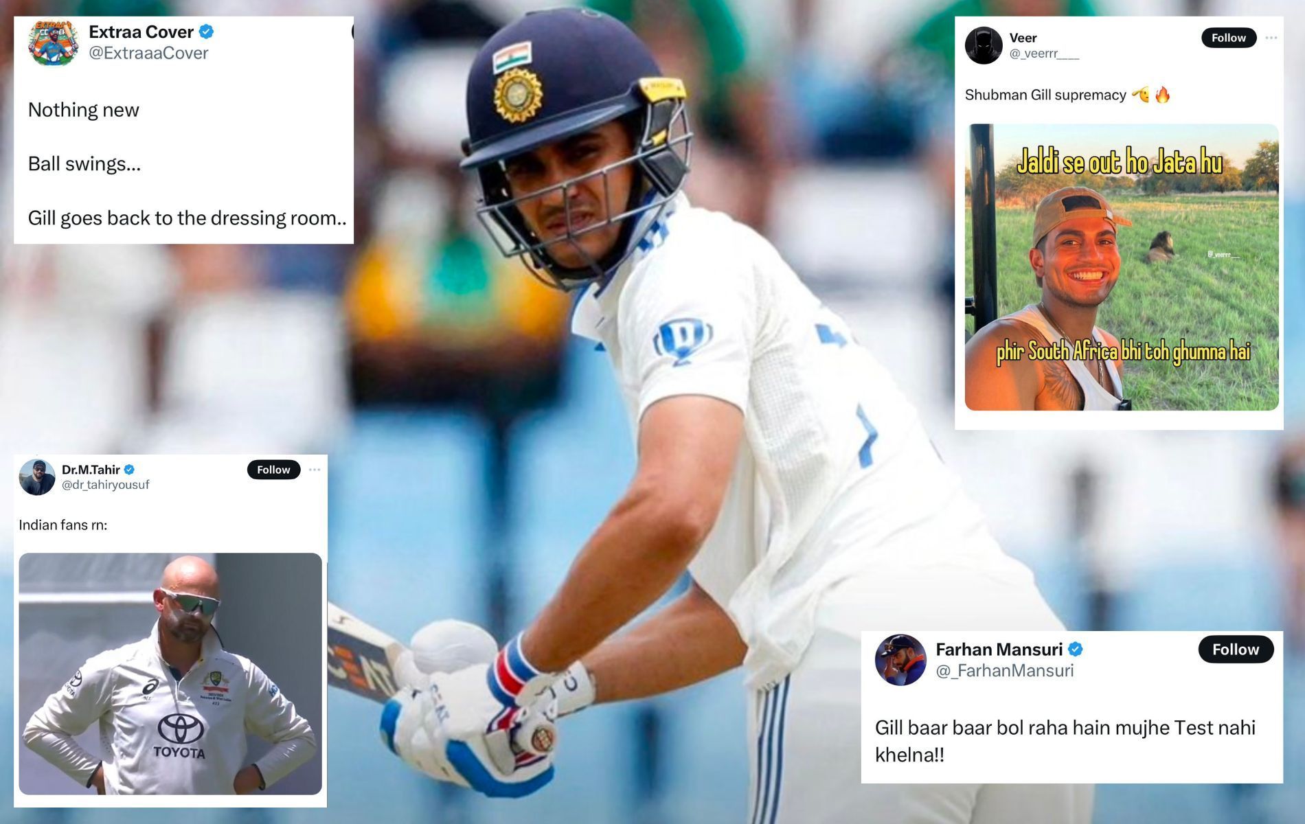Shubman Gill has struggled to get going in South African conditions. (Pics: X)