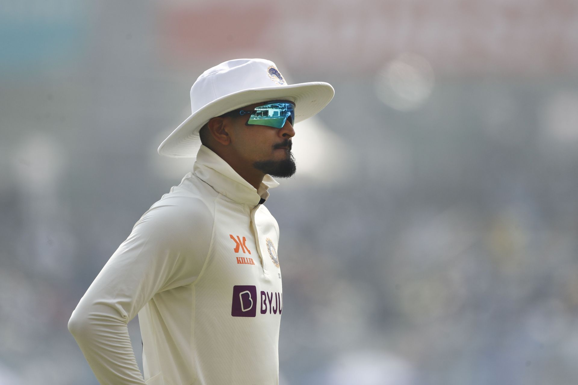 Shreyas Iyer looks on: India v Australia - 2nd Test: Day 1