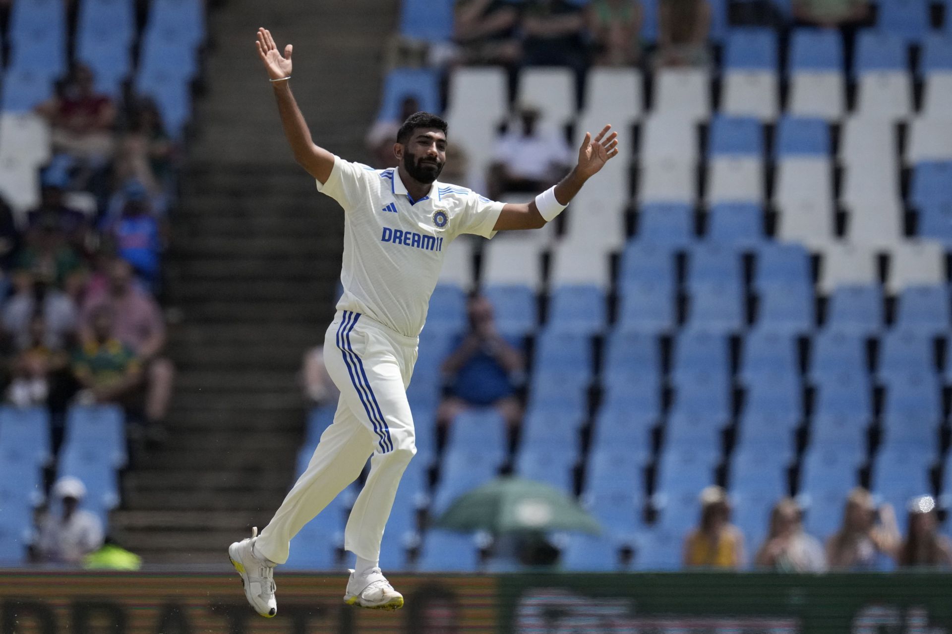 Jasprit Bumrah clearly enjoys bowling in South Africa.