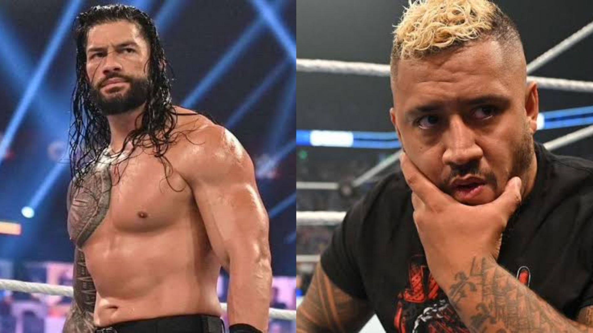 Roman Reigns (left); Solo Sikoa (right)