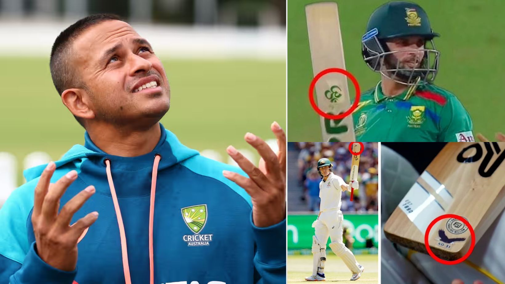 Usman Khawaja (L) shares photos of Maharaj (top right) and Labsuchagne (bottom right)