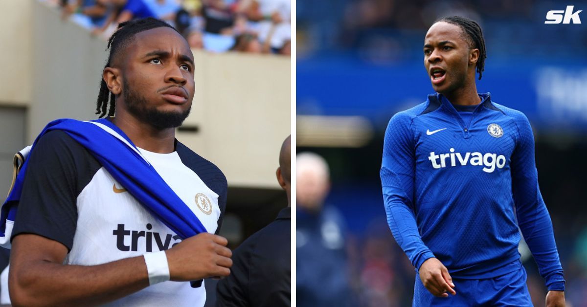 Chelsea stars Christopher Nkunku and Raheem Sterling 