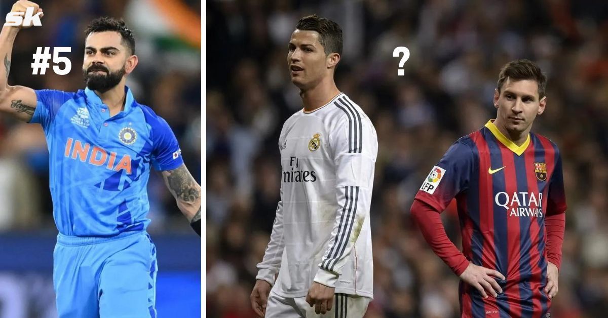 Virat Kohli (left), Cristiano Ronaldo (center) and Lionel Messi (right)