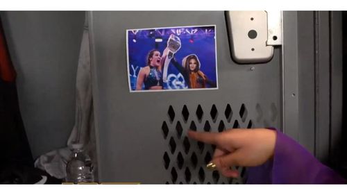 The vandalized picture of Becky Lynch in the women's locker room