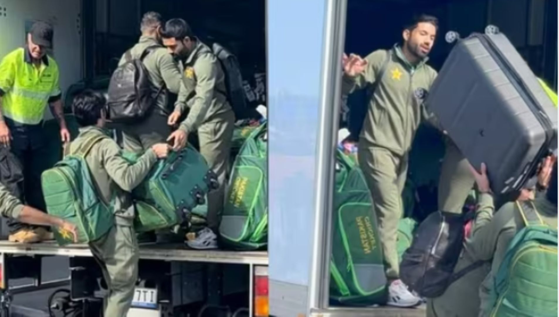 Pakistan players loading their baggage themselves at the Sydney airport