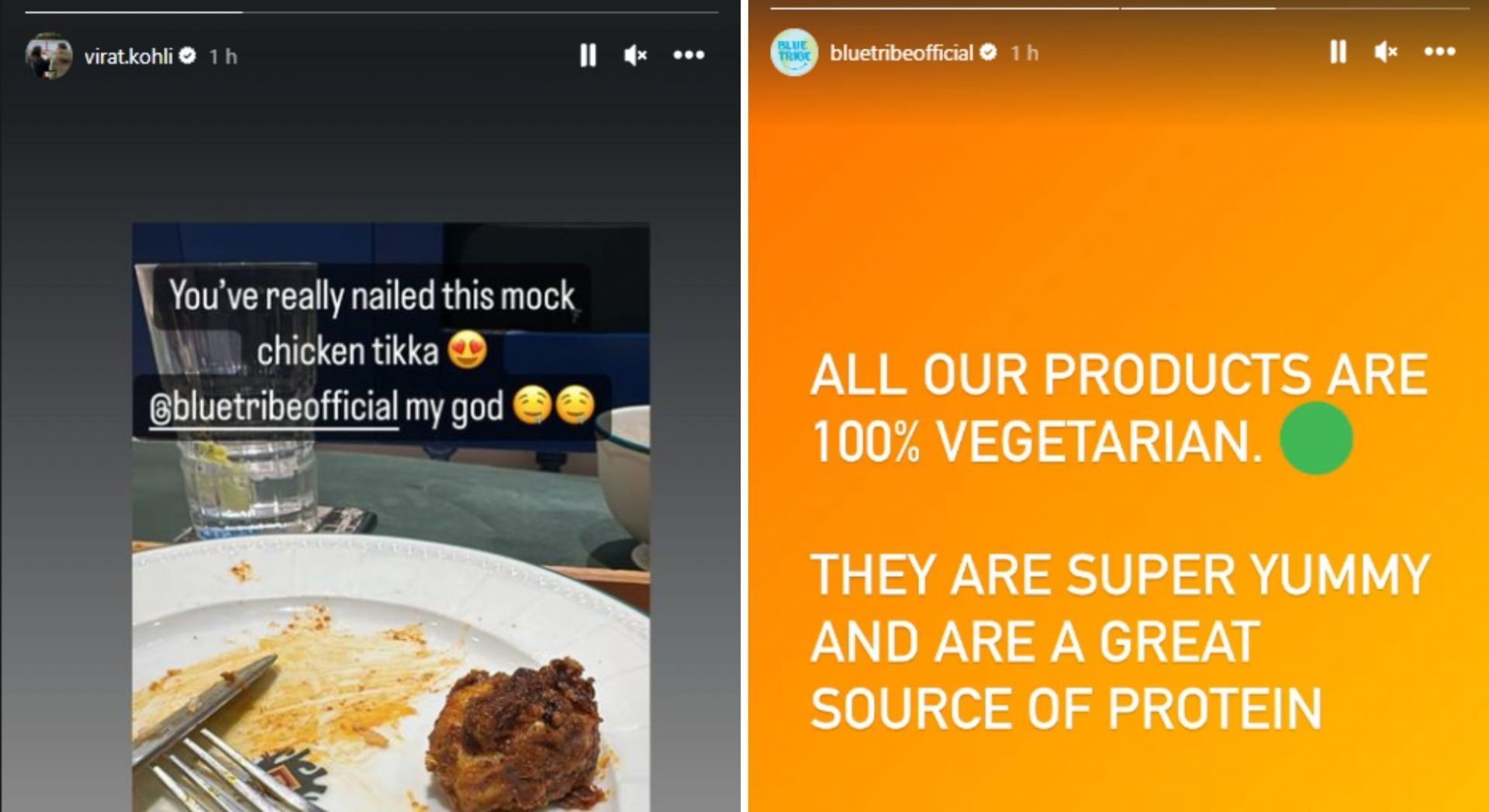 Virat Kohli shared a snap of plant-based meat on his latest Instagram story.