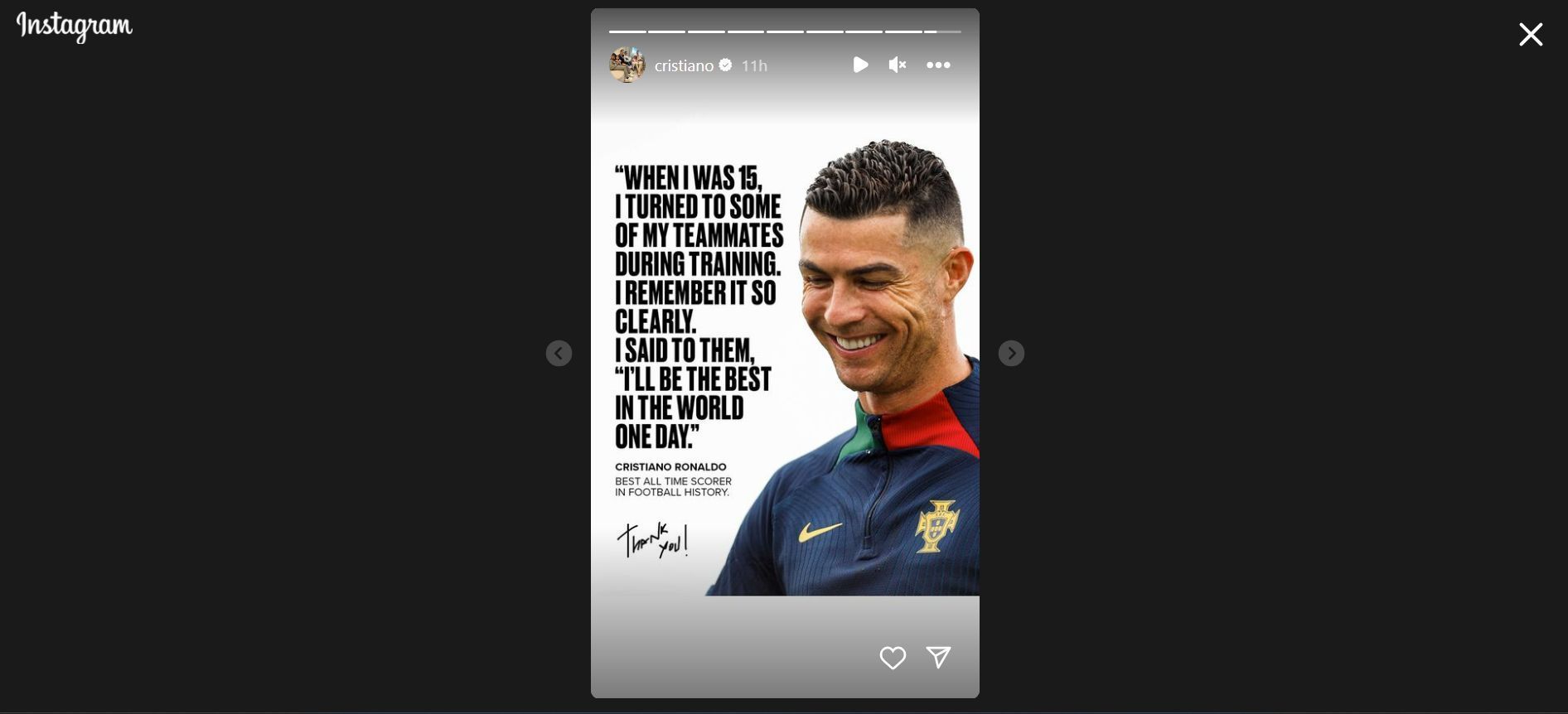Screenshot of Ronaldo&#039;s Instagram story