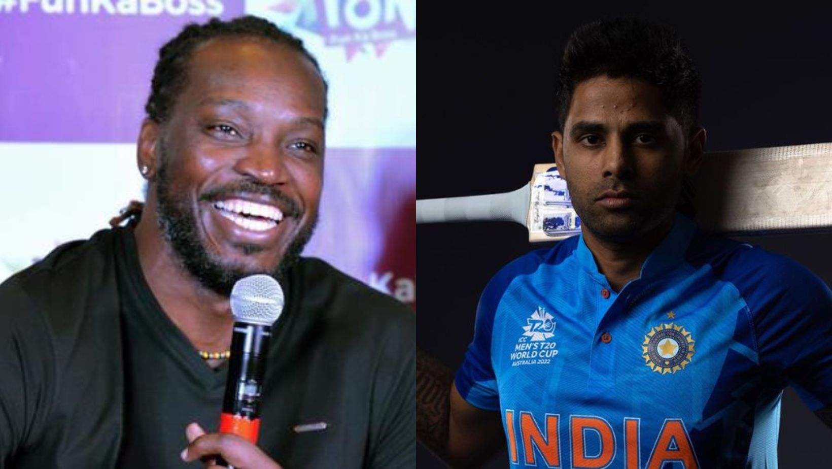 Chris Gayle (L) and Suryakumar Yadav (R)