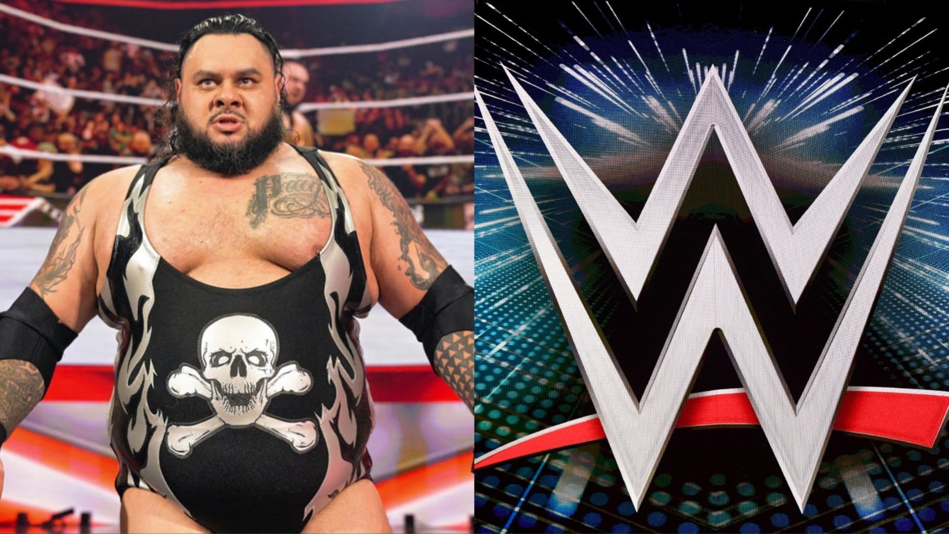 Monday Night RAW Superstar Bronson Reed (L), WWE logo (R)