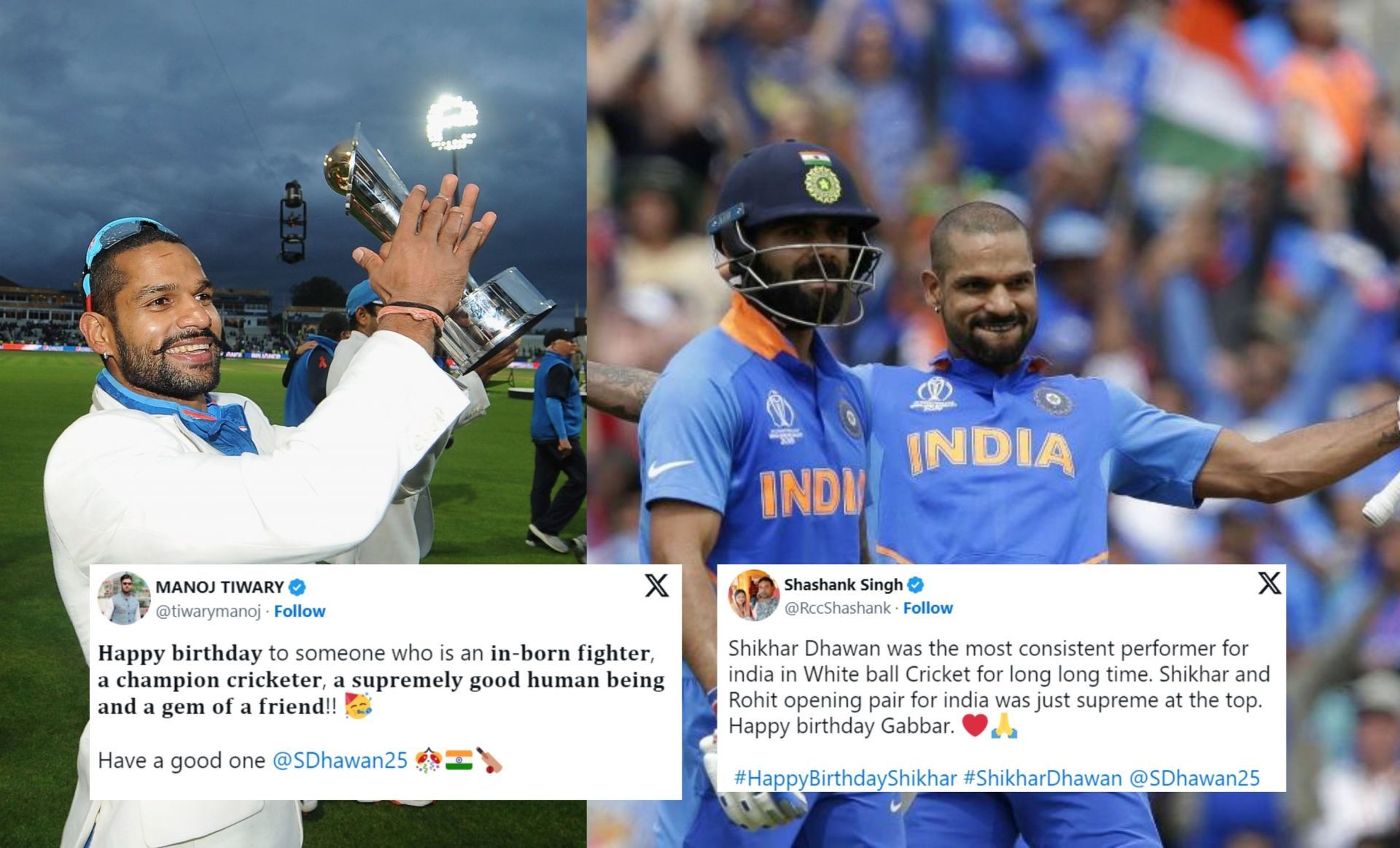 Fans wish Shikhar Dhawan on his 38th birthday. 