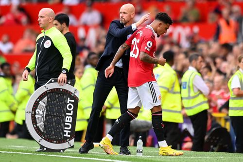 Erik ten Hag and Jadon Sancho.