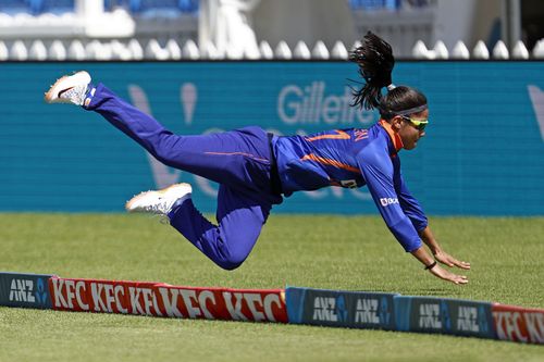 Simran Bahadur fielding for India.