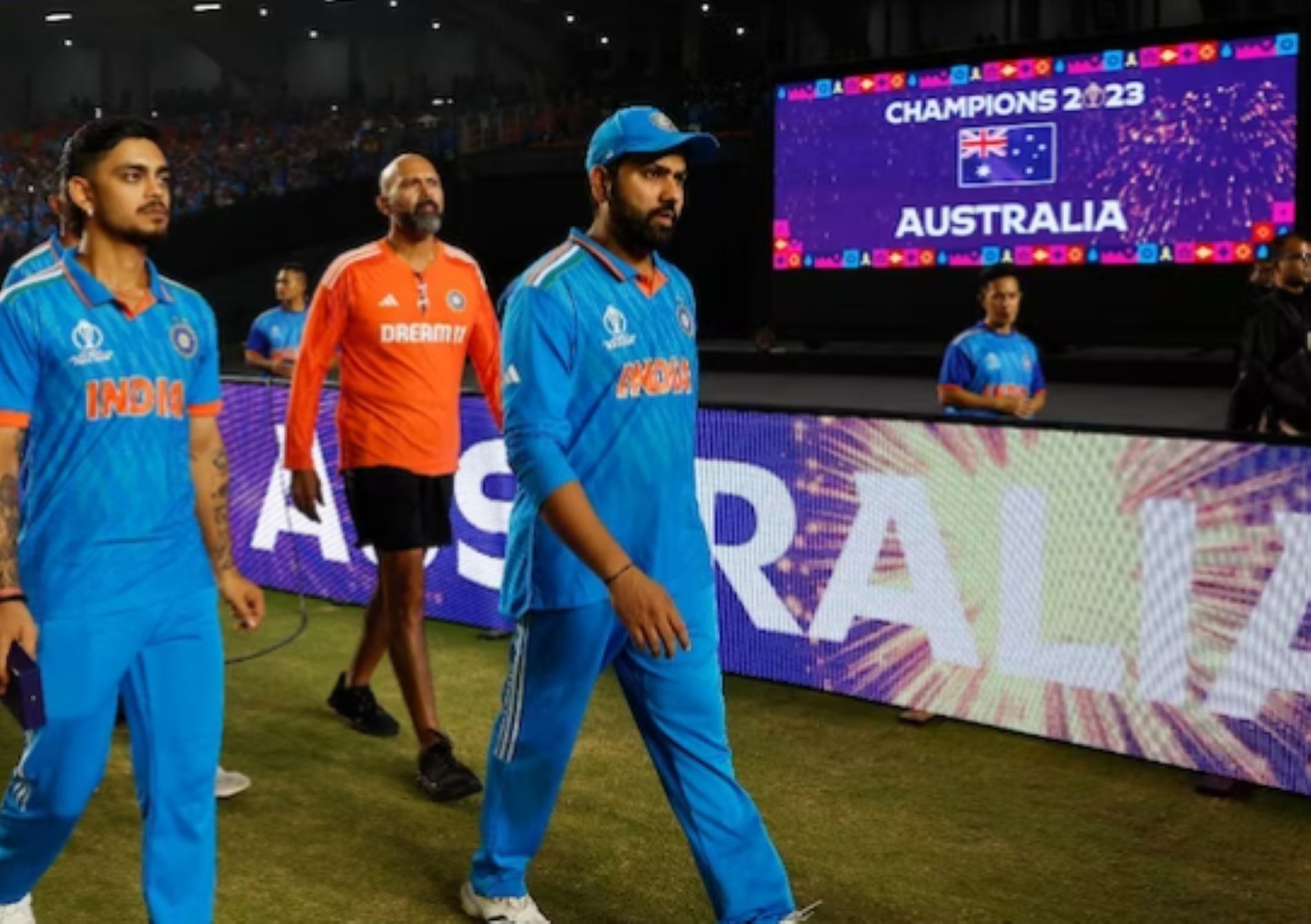 Rohit Sharma walks away disappointed as India fell short in the 2023 World Cup.