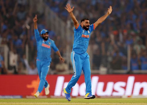 Mohammed Shami appealing for a wicket in the final of the World Cup.