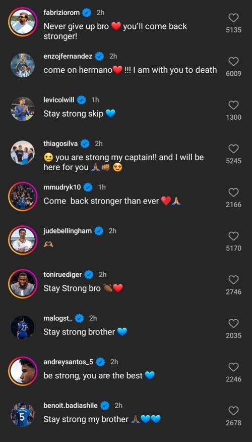 Comments on Reece James' Instagram post