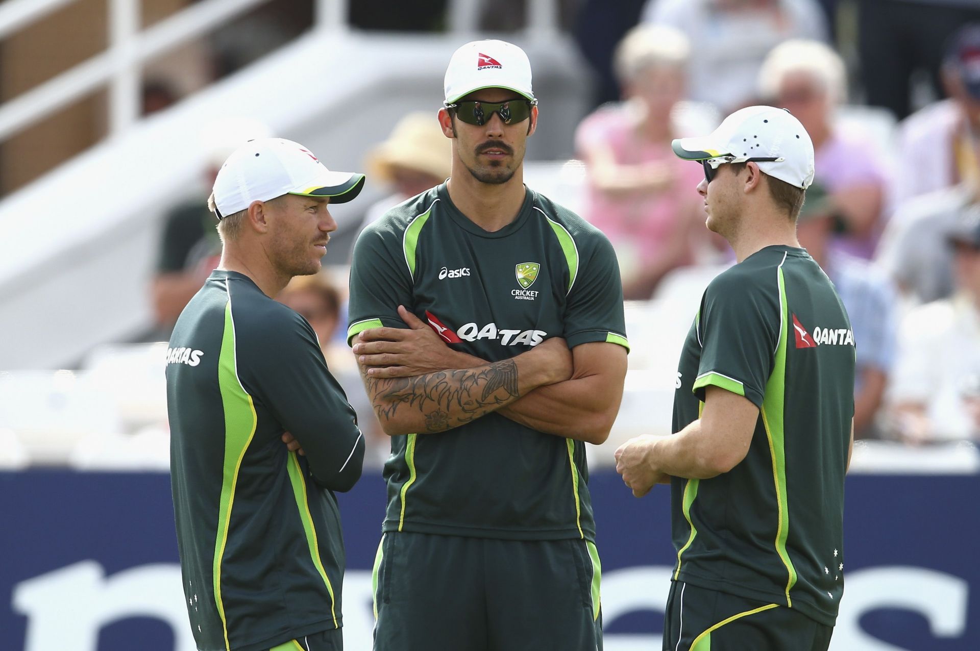 (LtoR) David Warner, Mitchell Johnson, and Steve Smith (Pic: Getty Images)