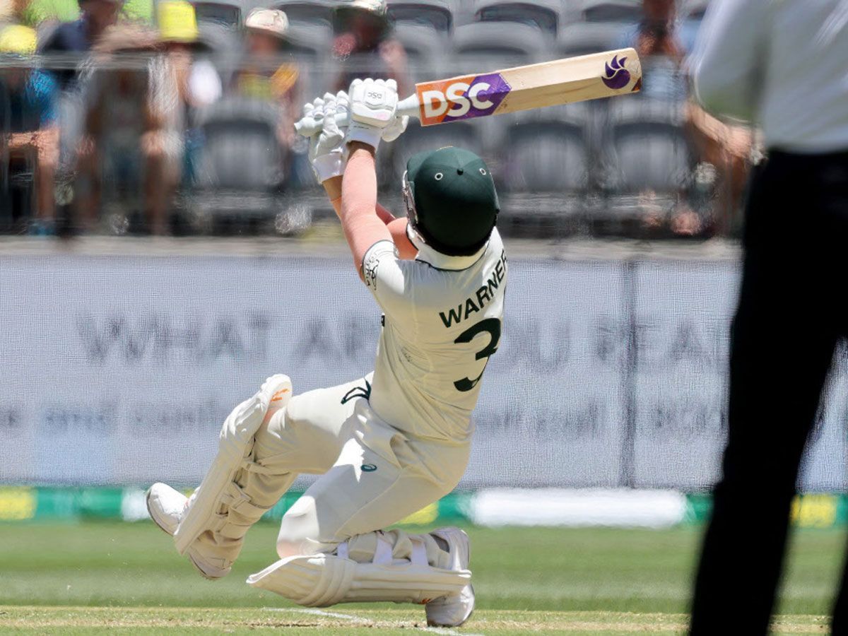 David Warner plays a shot. (Credits: TOI sports Twitter)