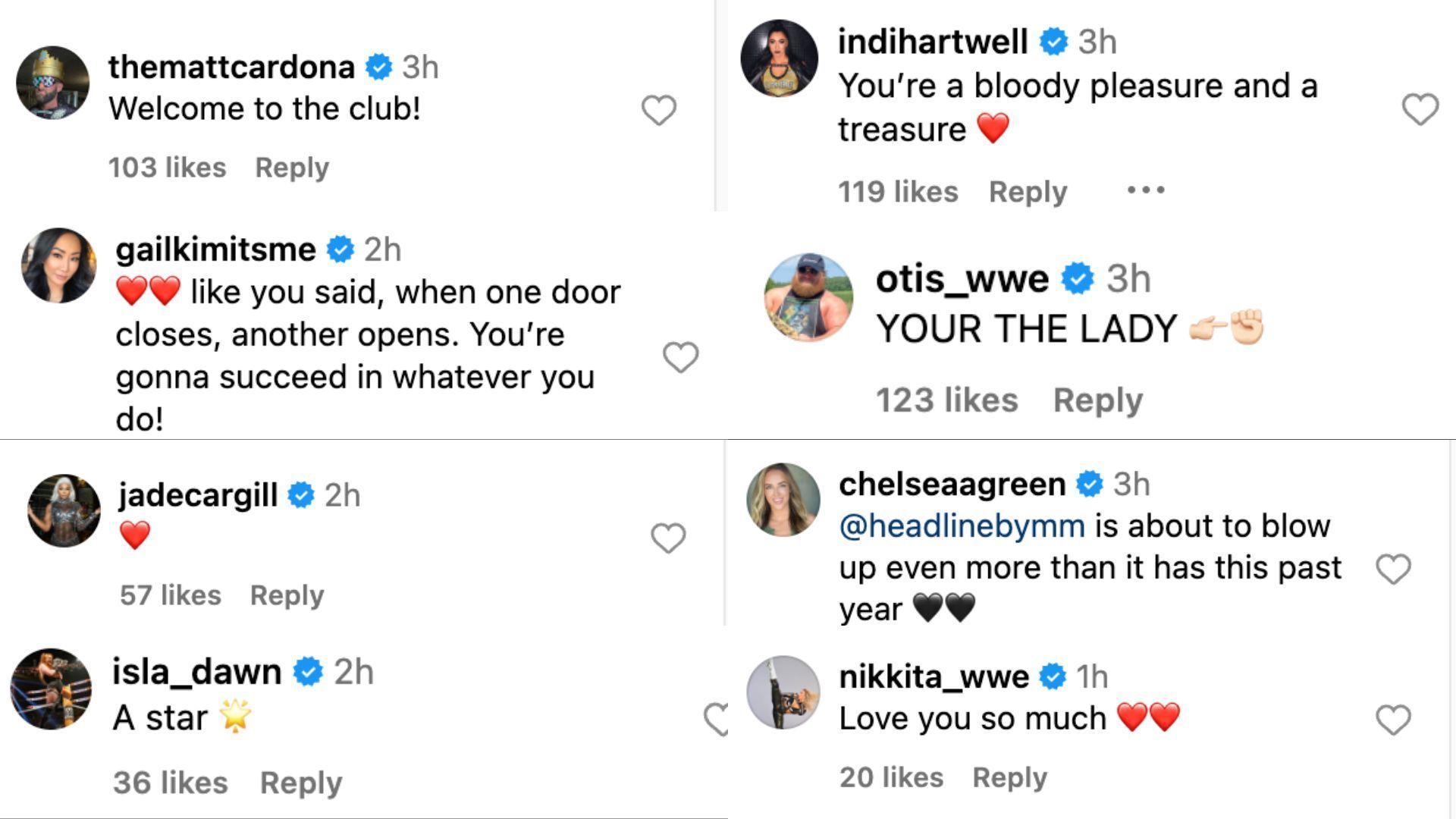 Superstars react to Mitchell&#039;s release on Instagram.