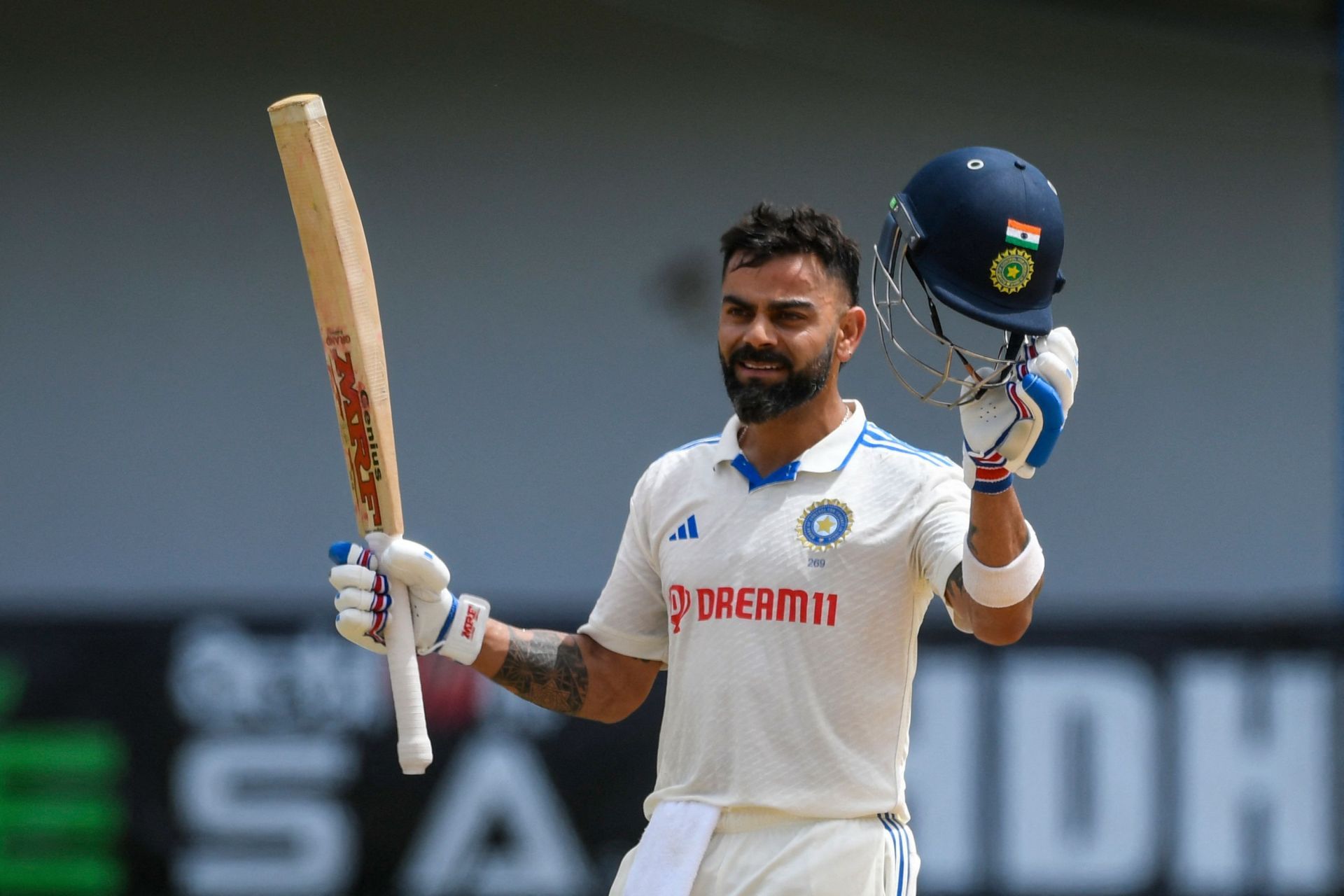 Virat Kohli after scoring century at Port of Spain test (Credits: icc-cricket.com)