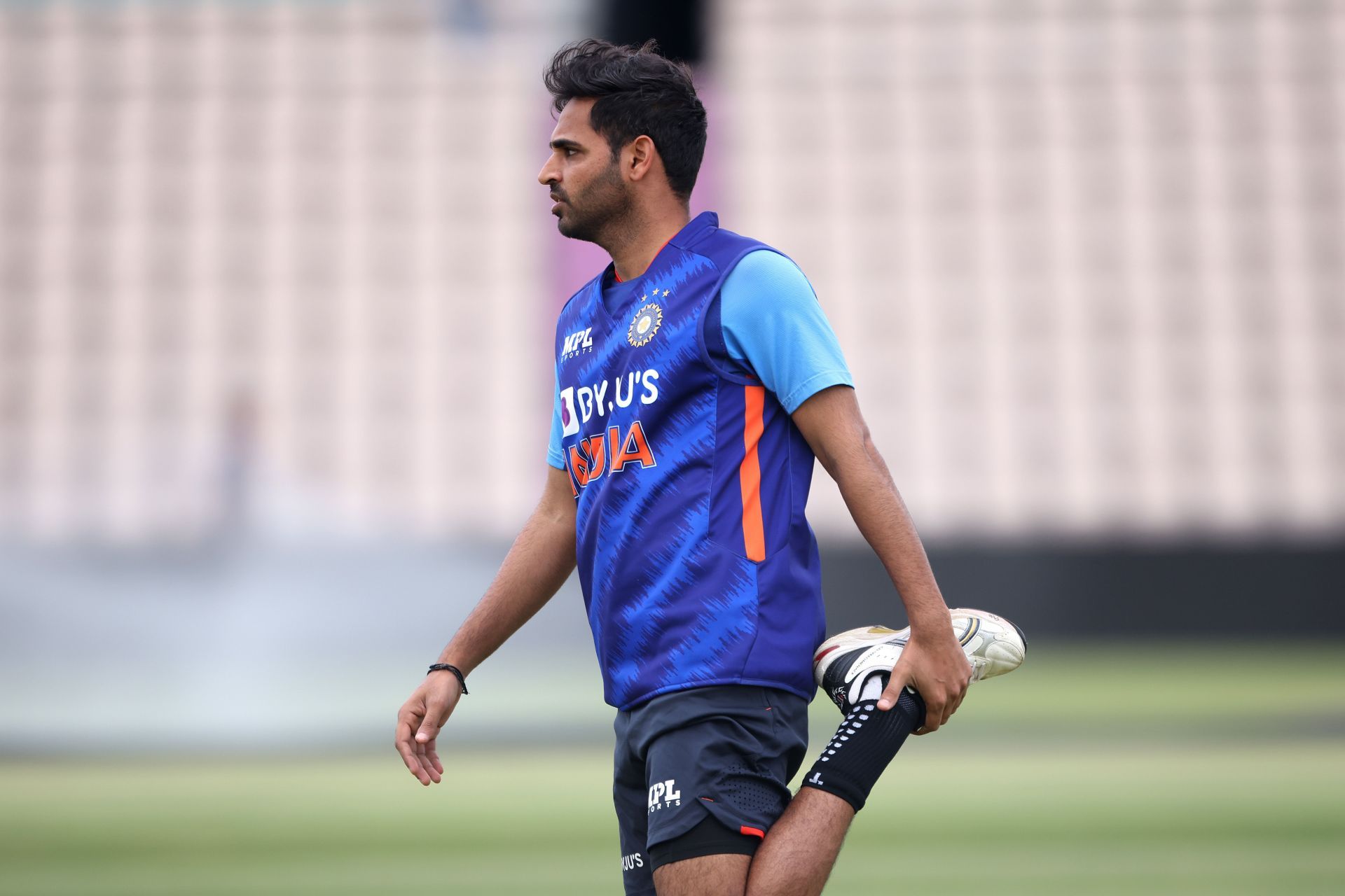 Bhuvneshwar Kumar during a net session with India.