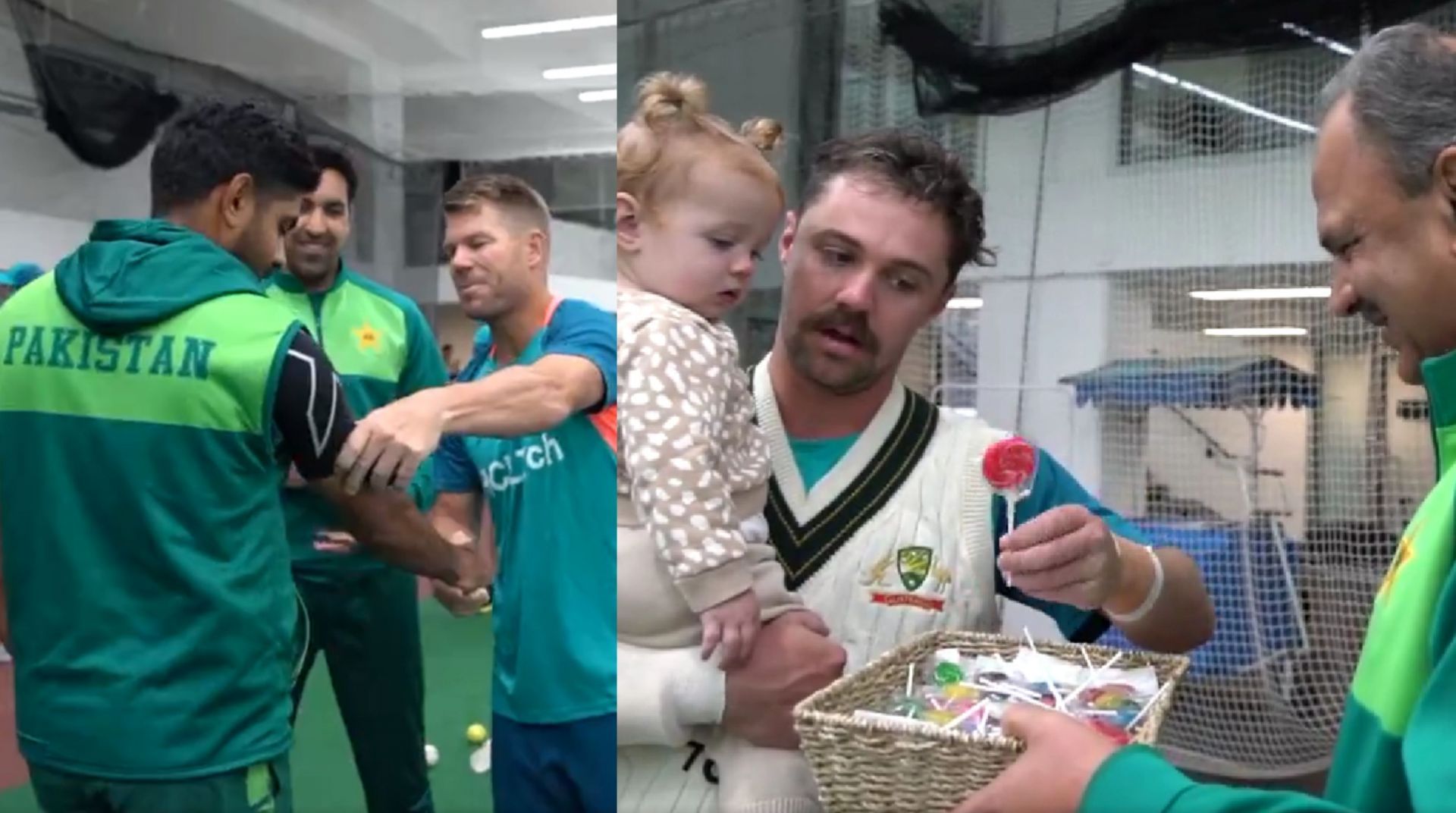 Pakistan contingent give gifts to Australians at MCG on Christmas. 