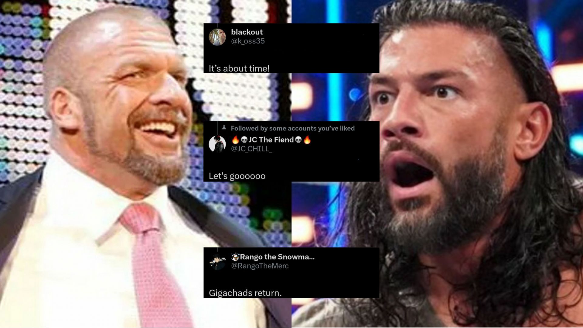 Triple H (left); Roman Reigns (right)