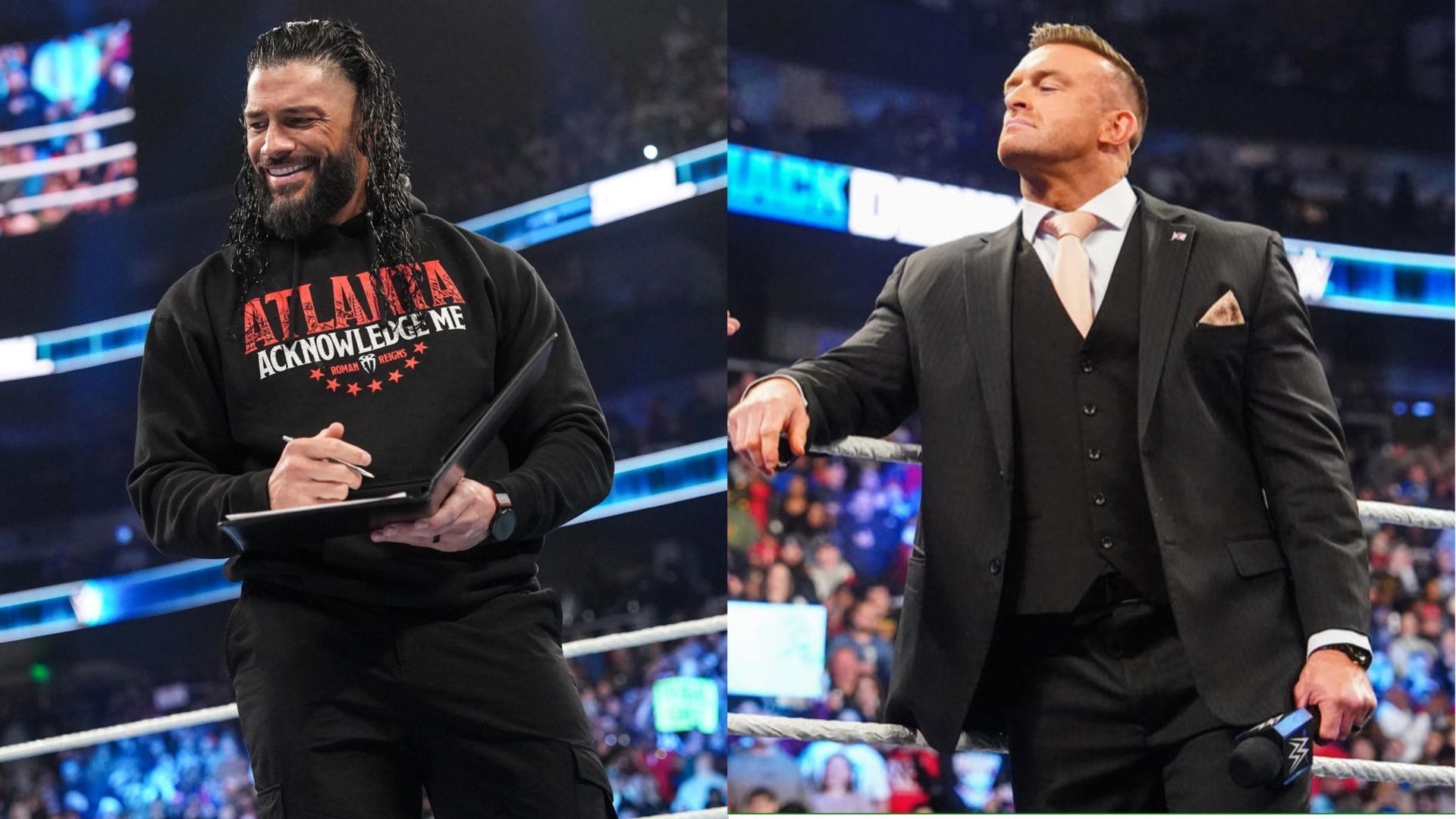 Roman Reigns (left); Nick Aldis (right)