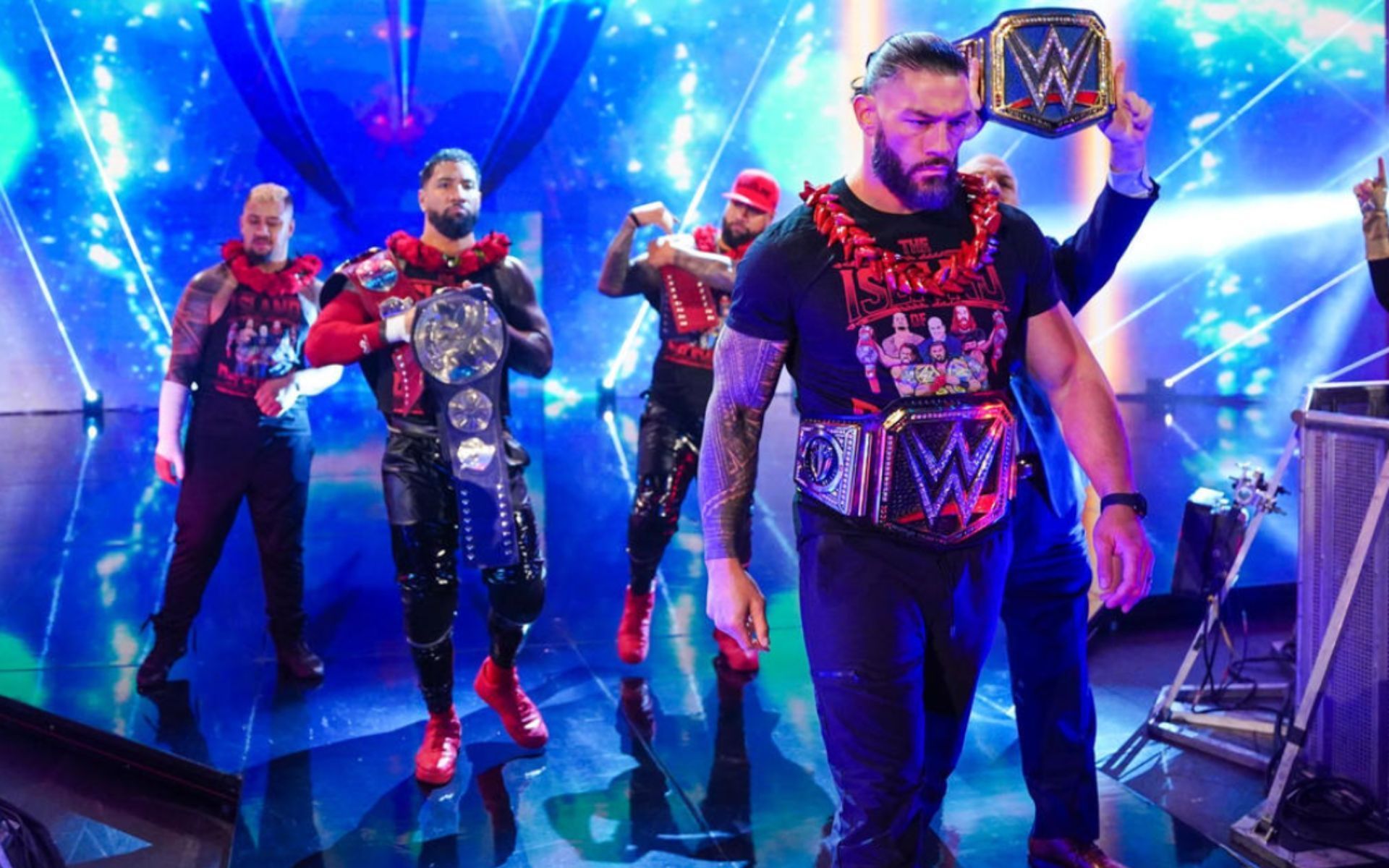 The Bloodline during their entrance on RAW is XXX (Image source: WWE)