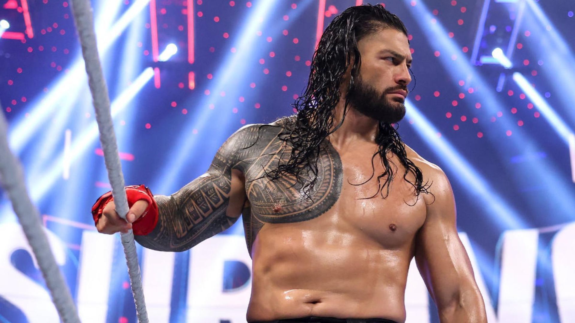 Roman Reigns before his match against Big E