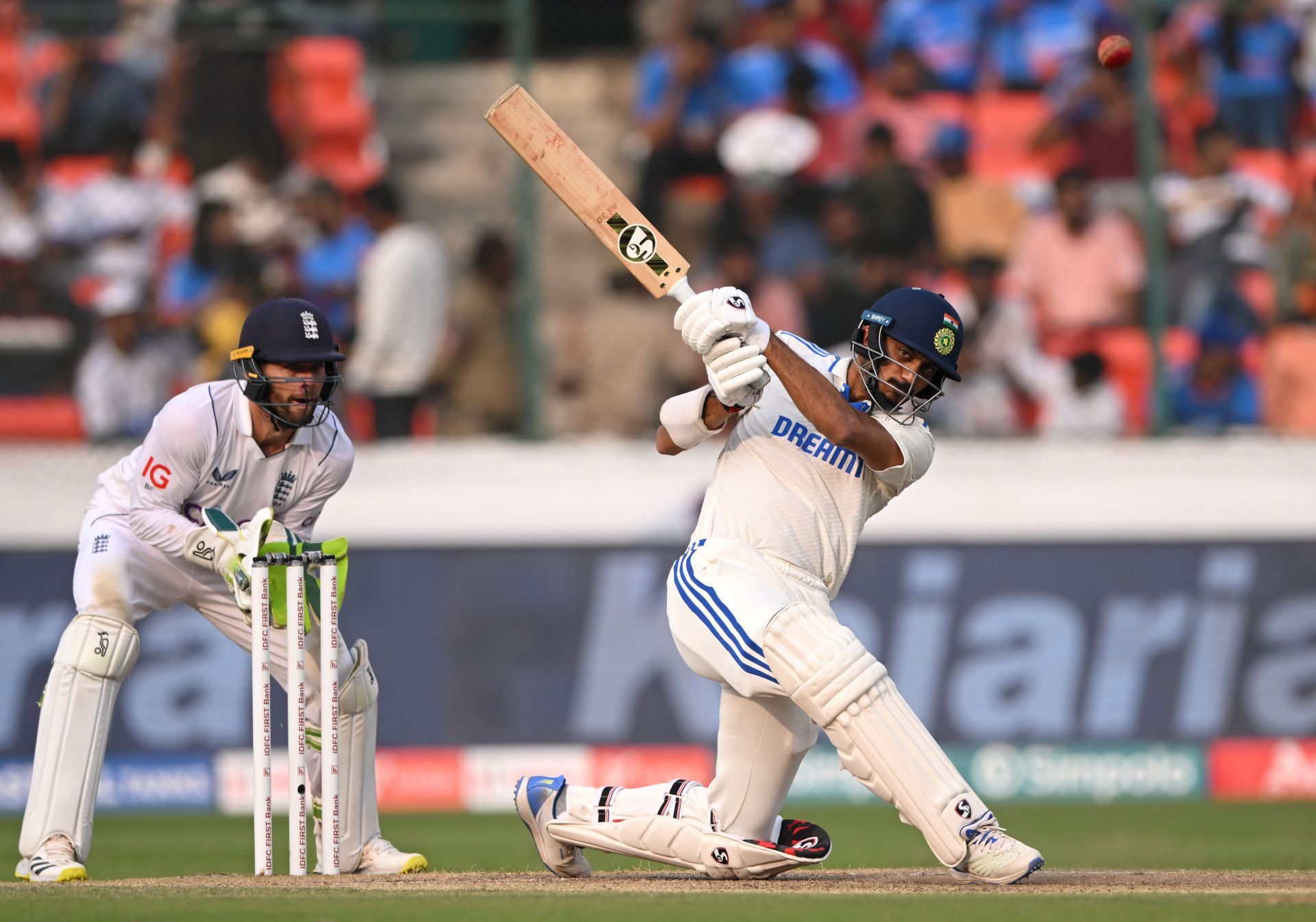 Axar Patel looks to clear the boundary