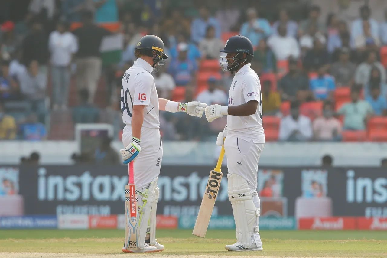 Ollie Pope (left) added crucial runs with the lower-order batters. [P/C: BCCI]