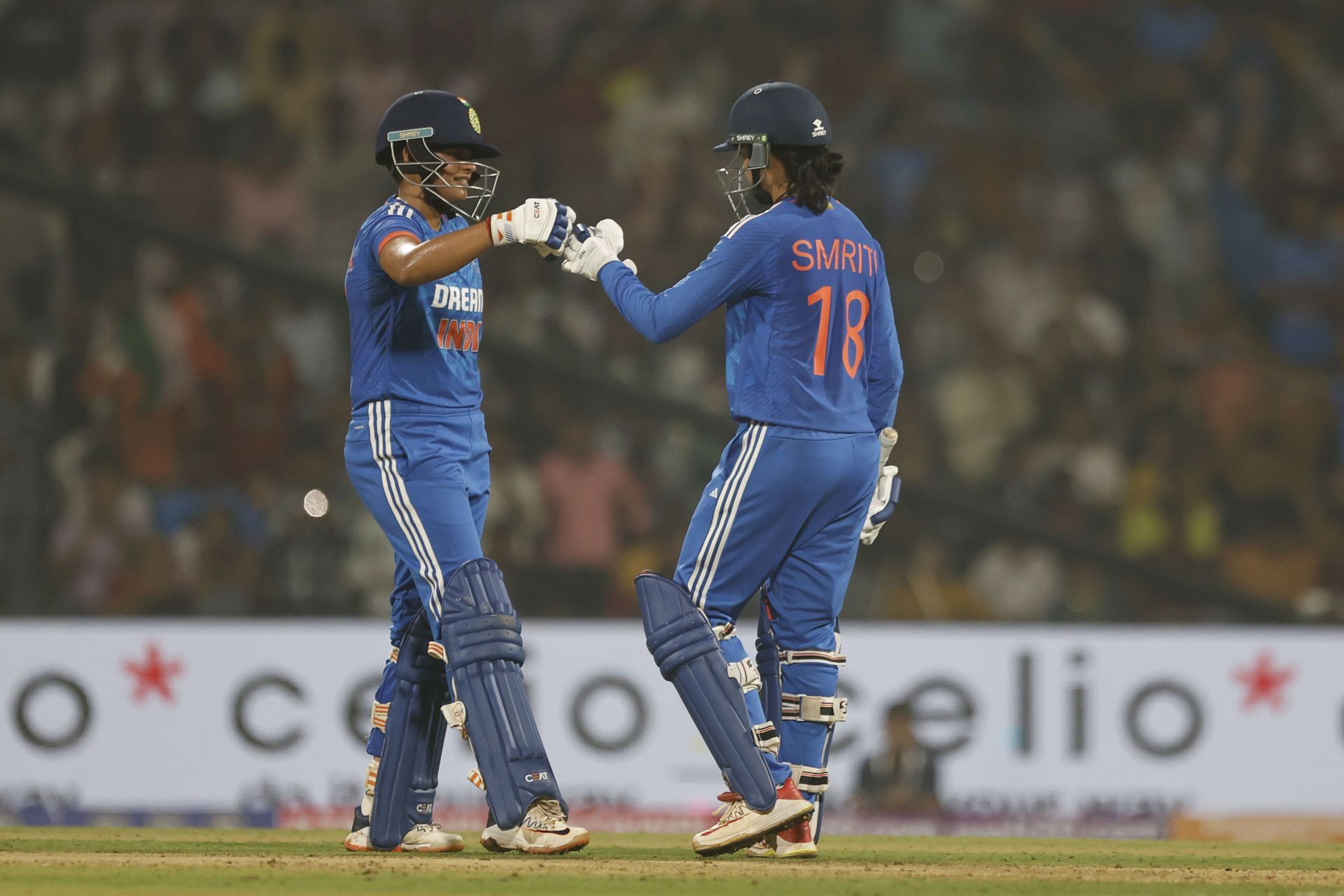 Smriti Mandhana (right) and Shafali Verma smashed 59 runs in the powerplay overs. [P/C: Getty]