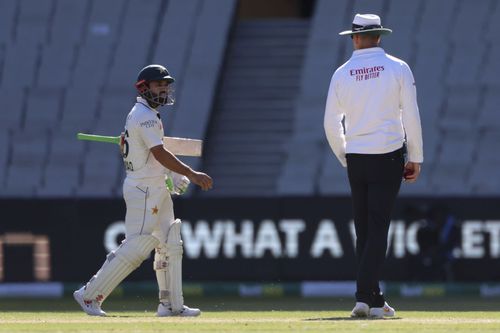 Mohammad Rizwan walks back after his dismissal at MCG. (Credits: AP)