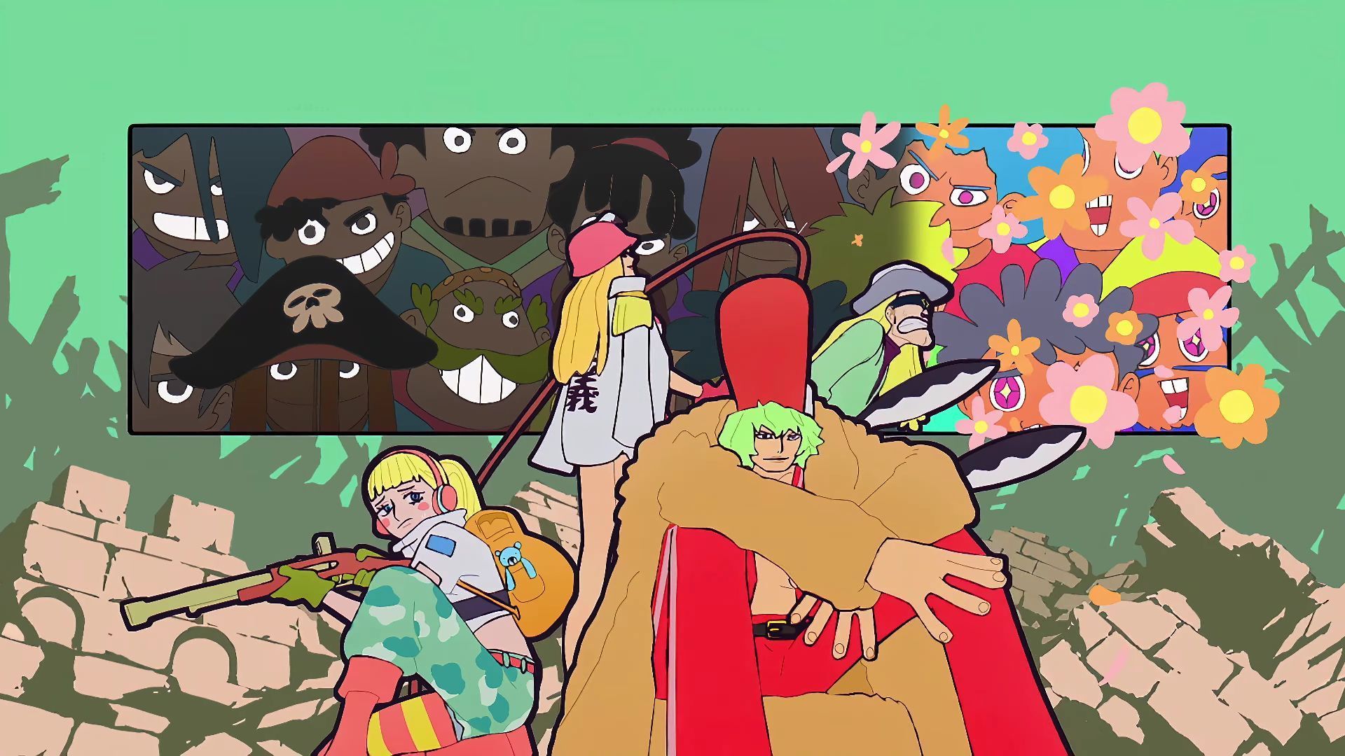 Prince Grus, Kujaku, Hibari, and Helmeppo (Image via Toei Animation, One Piece)