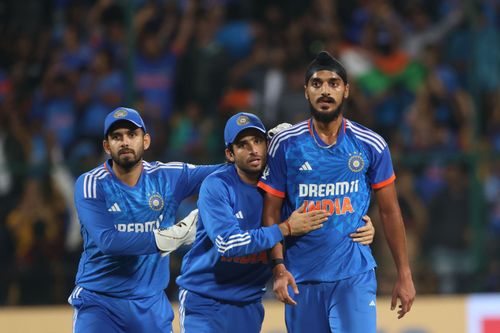 Arshdeep Singh [right] is India's premier death bowler at the moment