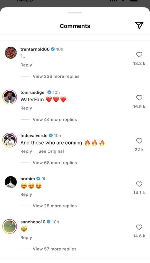 Comments on Jude Bellingham's Instagram post