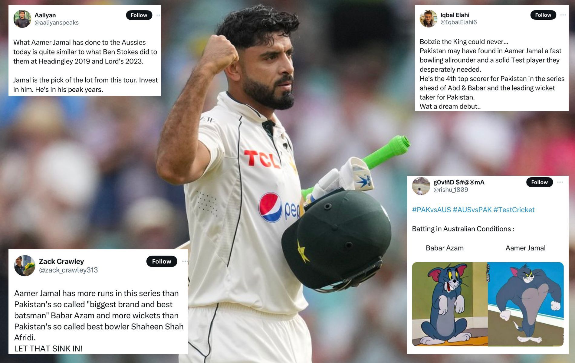 Aamer Jamal earned massive praise from fans for his knock. (Pics: X)