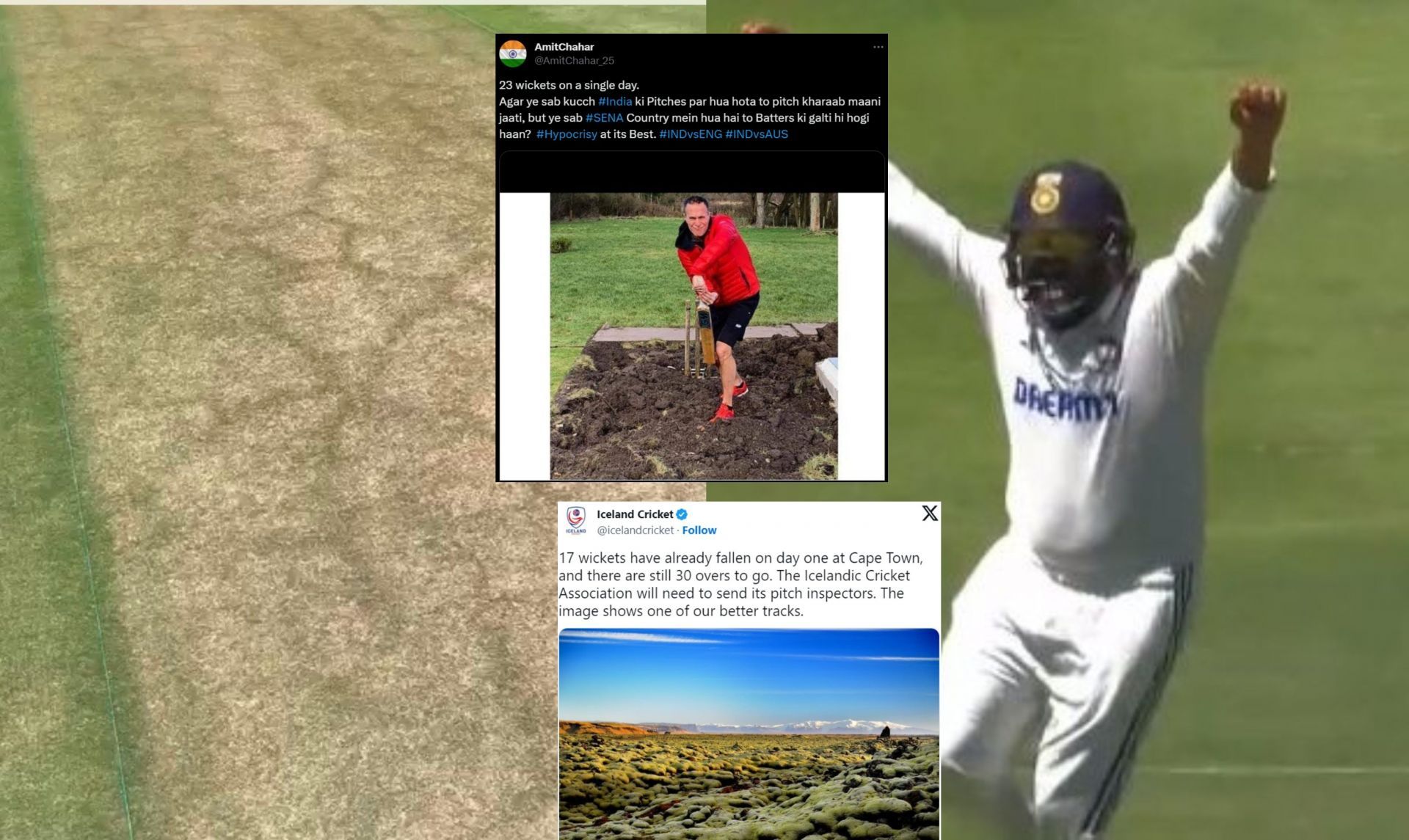 Fans troll Cape Town pitch after play on Wednesday.