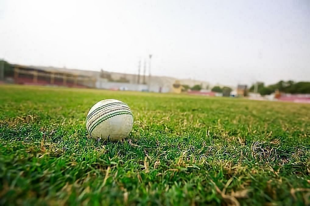 Representational Image of a ball on cricket ground.