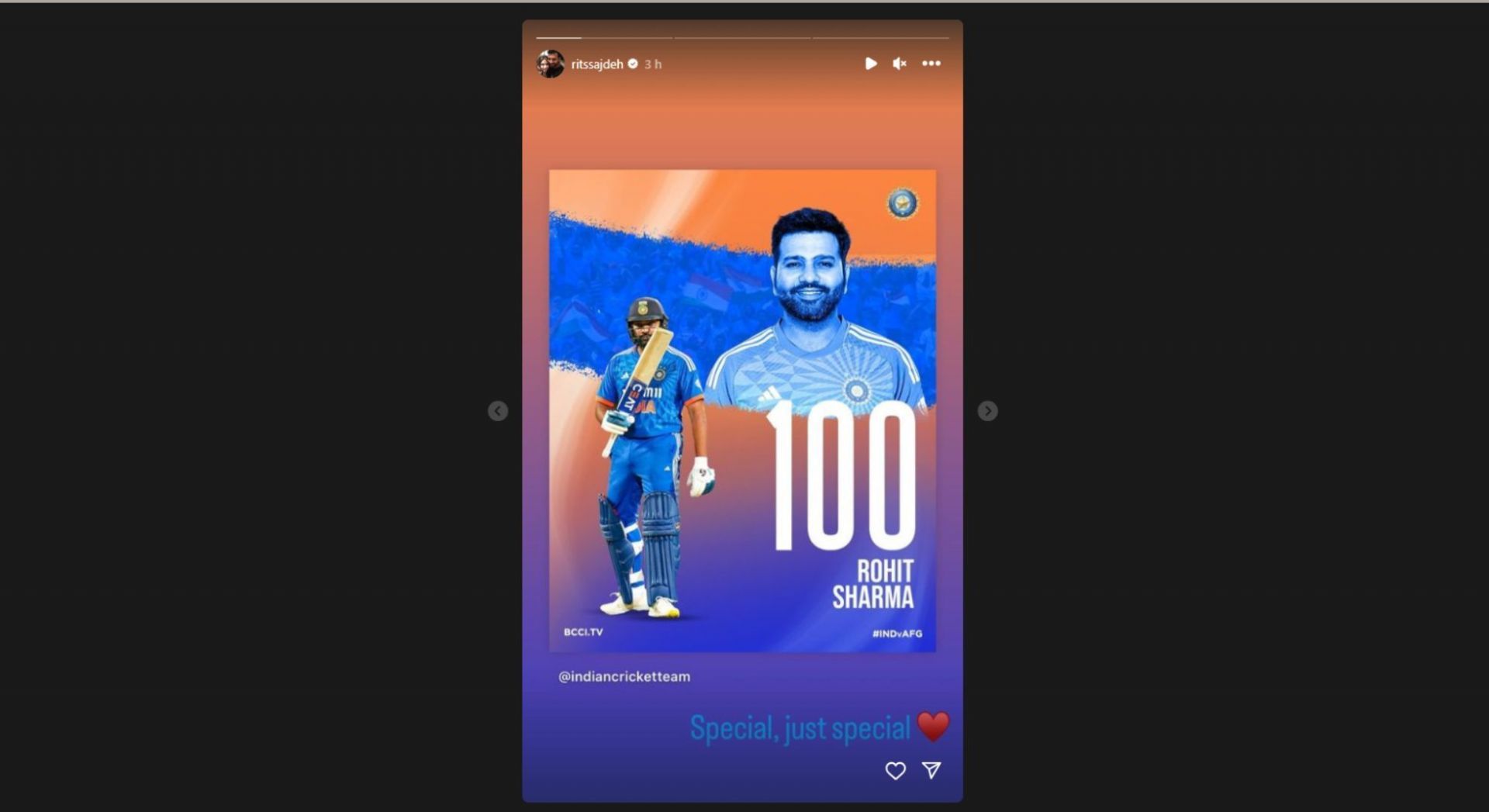 Ritika Sajdeh&#039;s latest Instagram post for Rohit Sharma.