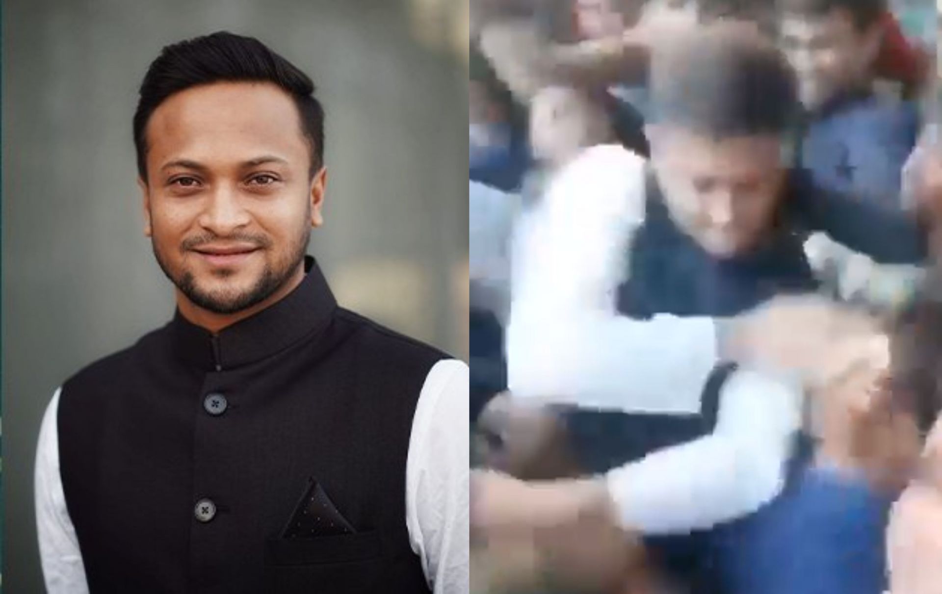 Shakib Al Hasan slapping a man in a crowd gathering. 