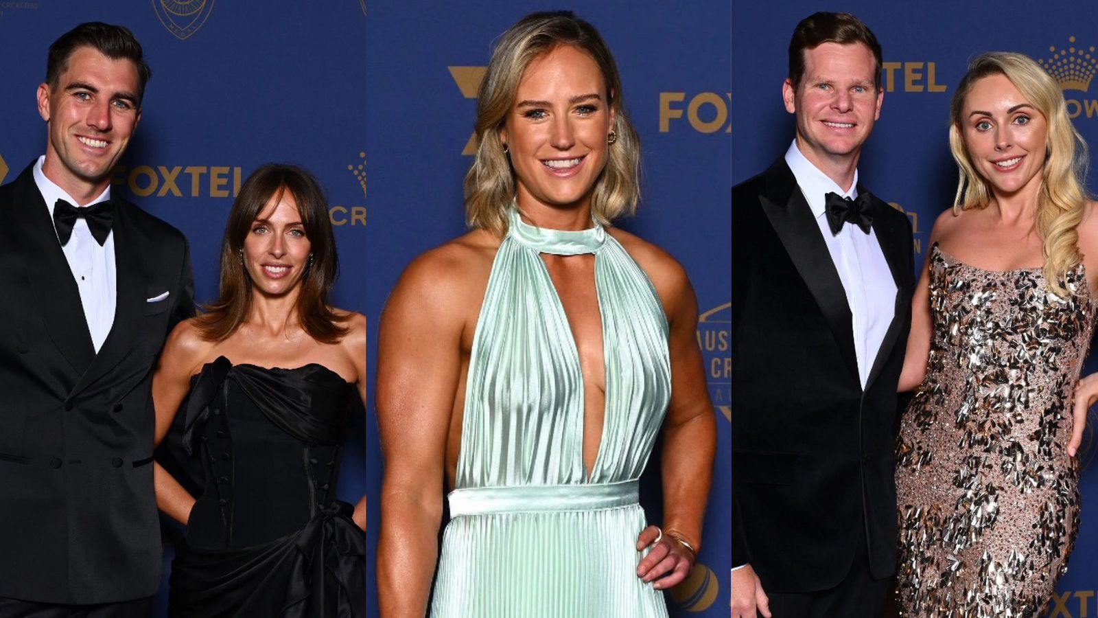 Pat Cummins with his wife Becky, Ellyse Perry and Steve Smith with his wife Dani (Image: Getty)